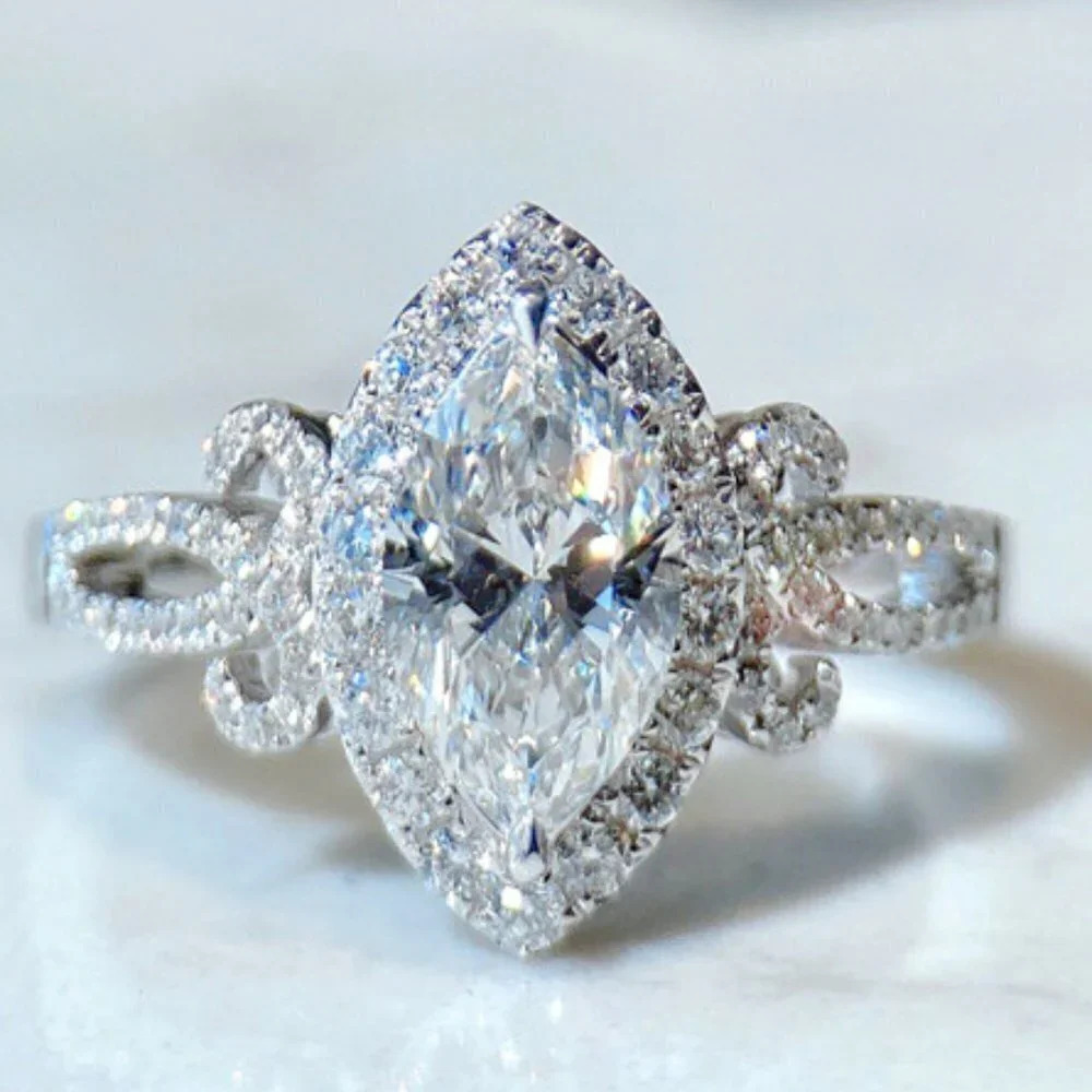 💎Beautiful Marquis Noble Women Pure Zircon Silver DaintyFashion Ring,UNVN12334